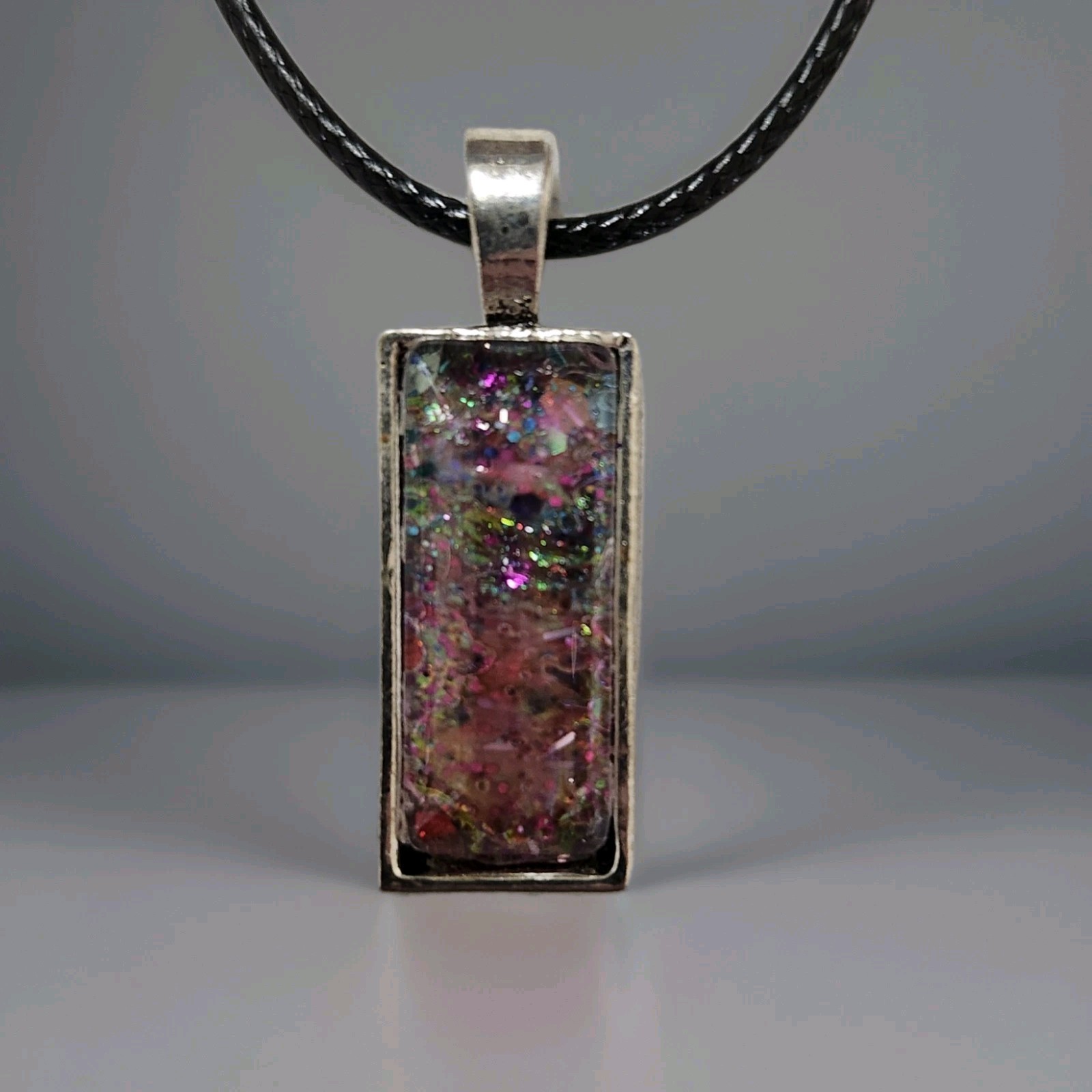 Unique Statement Art Glass Pendant Necklace on Waxed Cord. Handcrafted. Gift!