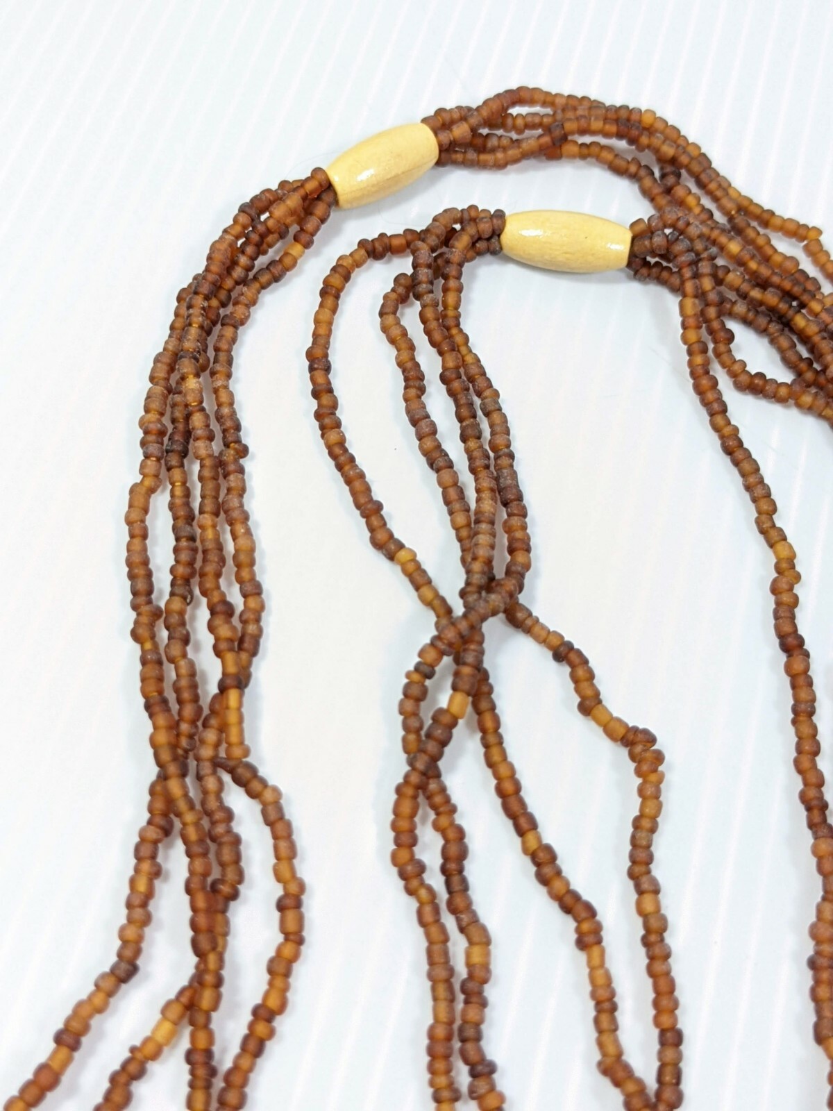 Artisan Brown Glass Bead Multi Strand Wood bead Long Necklace 60 inches