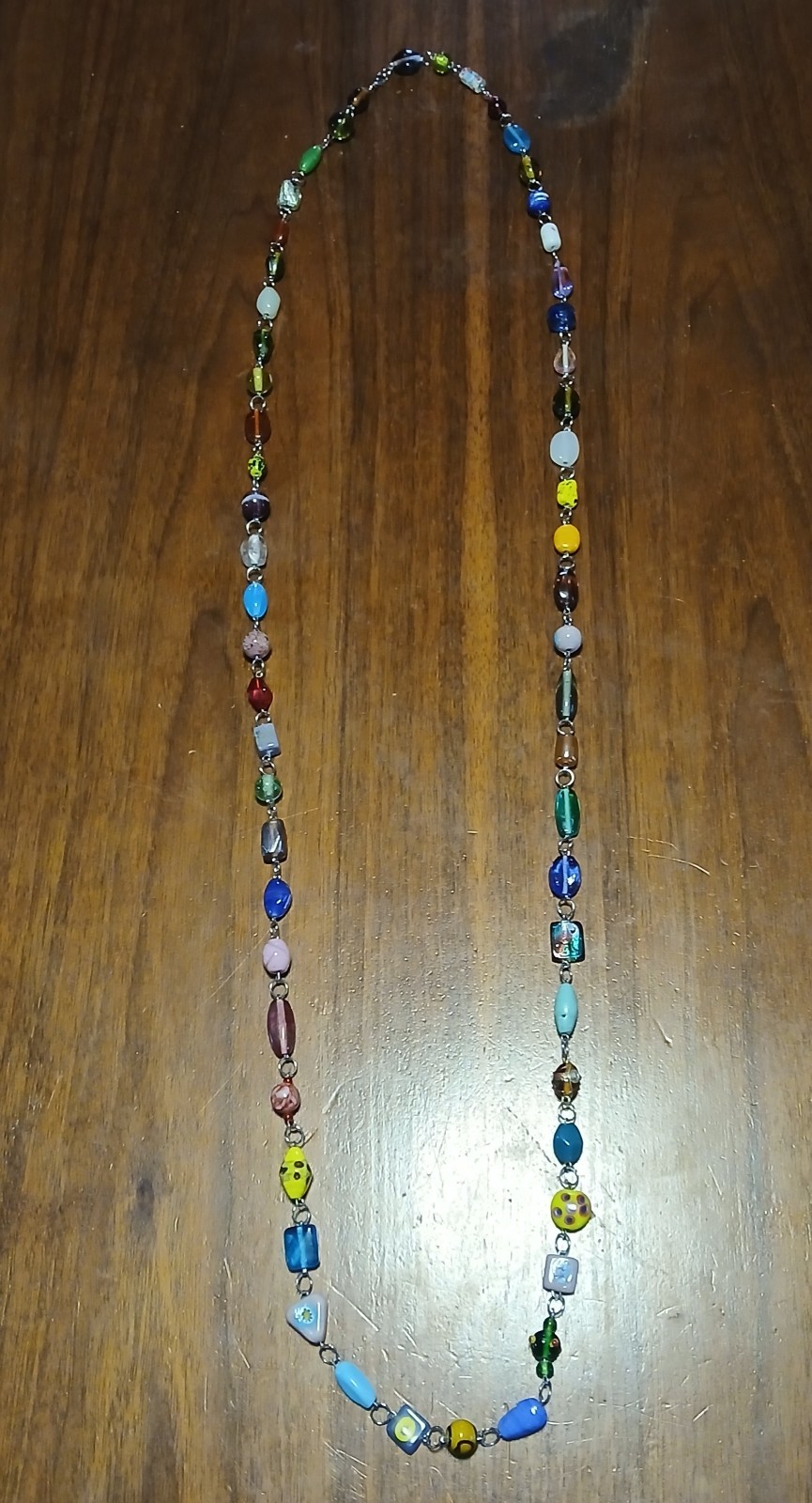 **Handcrafted 60in. Multicolor Variety Glass Bead Long Length Boho Necklace