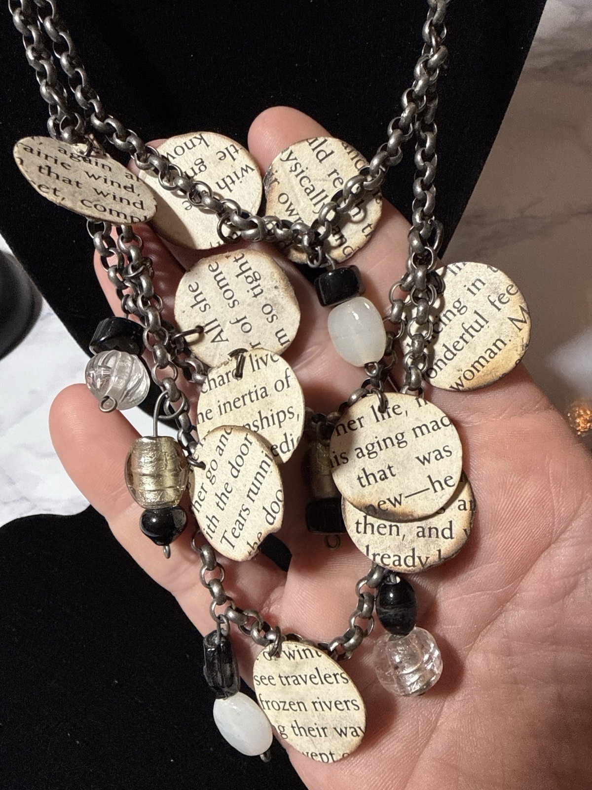 Multi Strand Charm Necklace Paper Disc Beads Chain 18” Boho Lot#1294