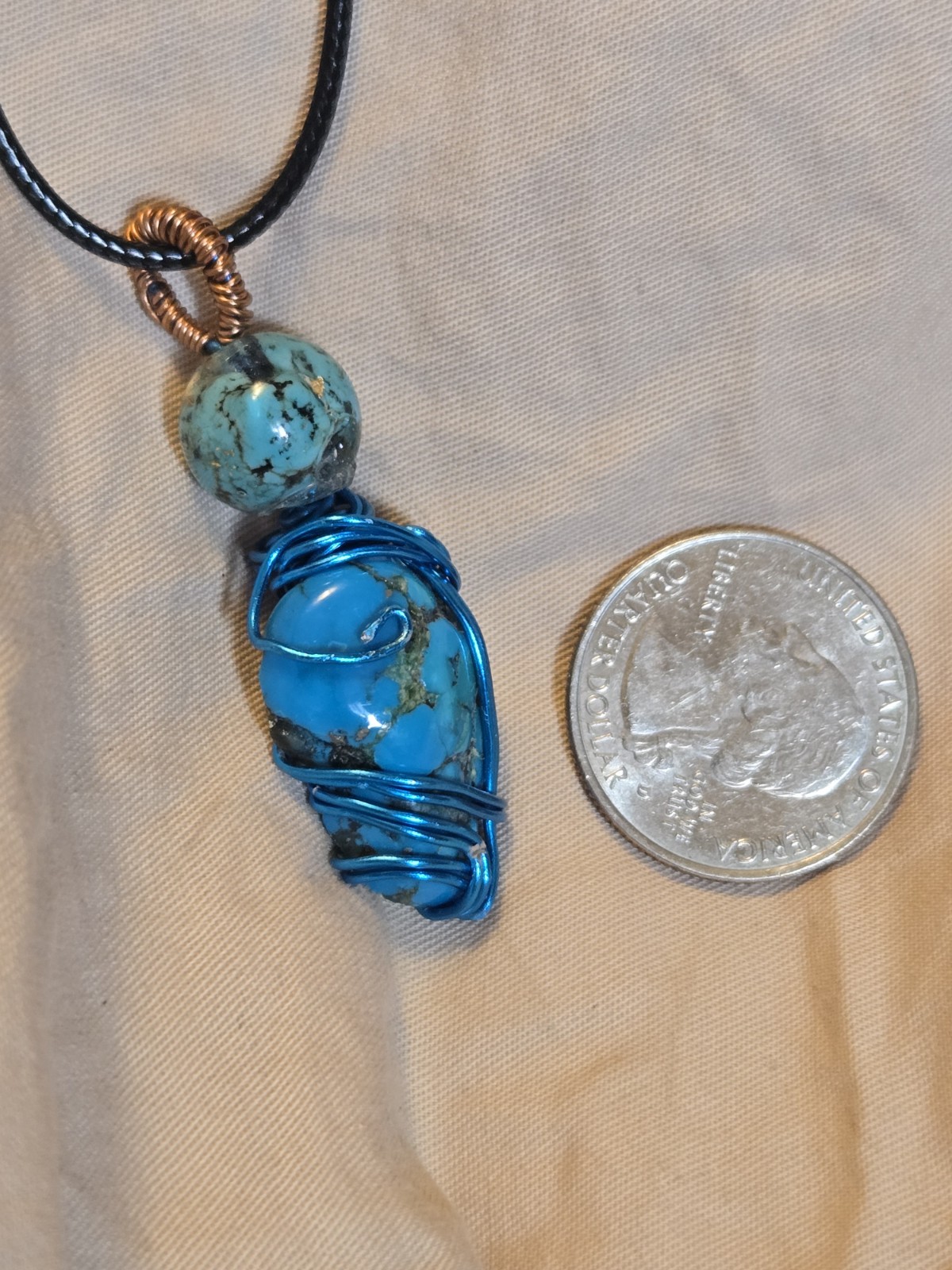 Wire Wrapped Cripple Creek Turquoise Pendant Necklace One Of A Kind Handmade