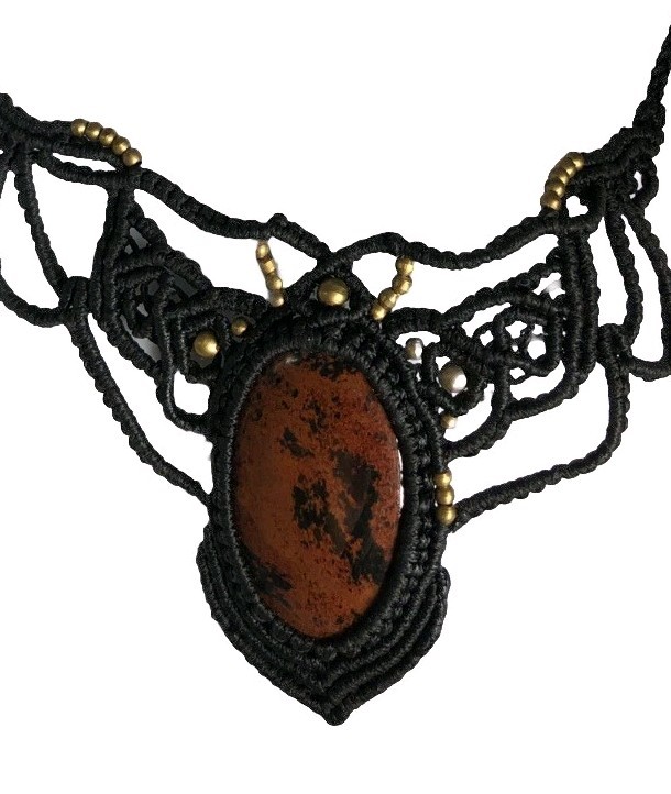 Handmade Natural Cabochon Bohemian Macrame Choker Crystal Necklace Gem Stone