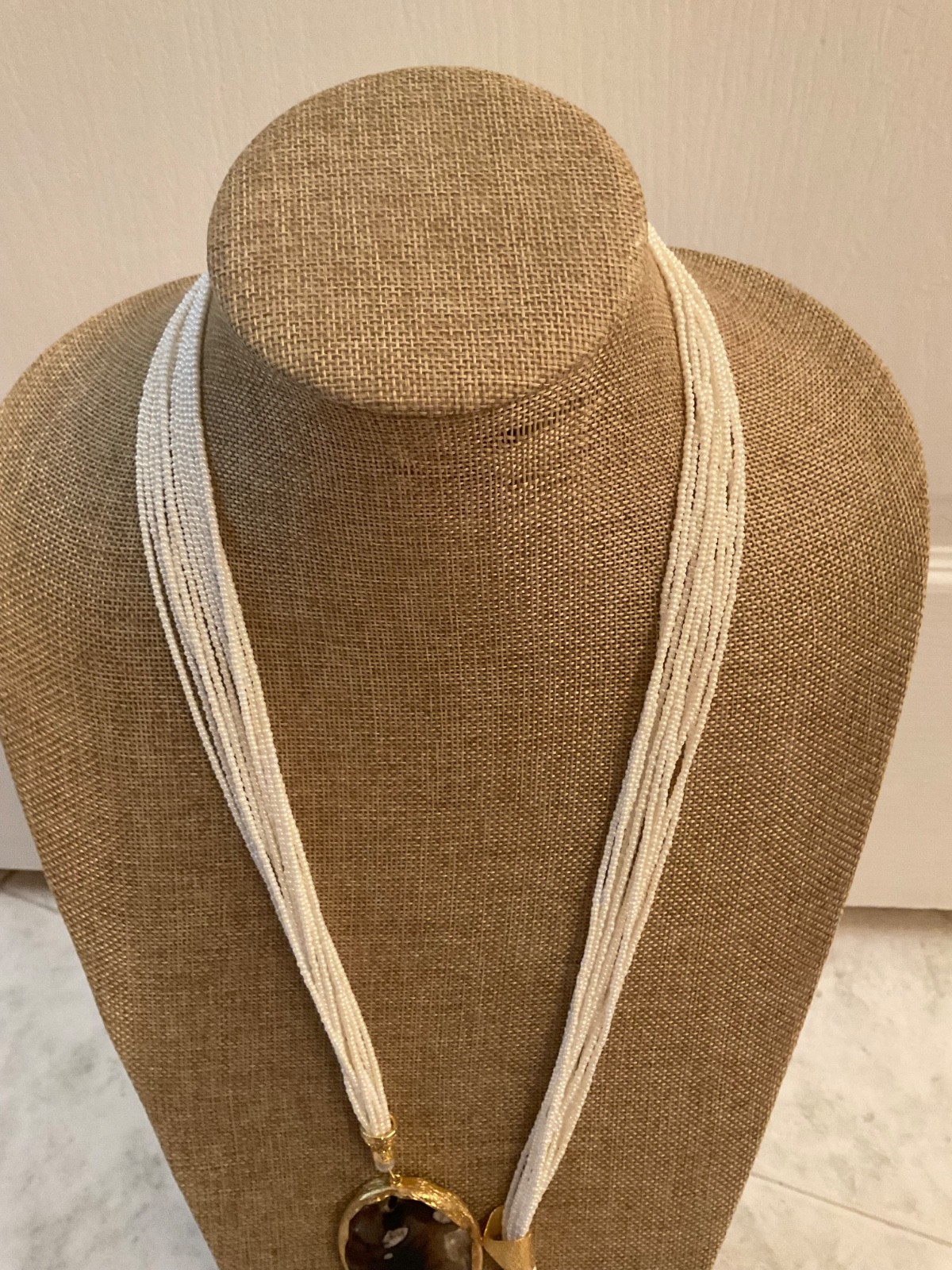 Handmade Necklace w/Long String of Pearls/Gold Plated w/STONE UNIQUE/from TURKEY