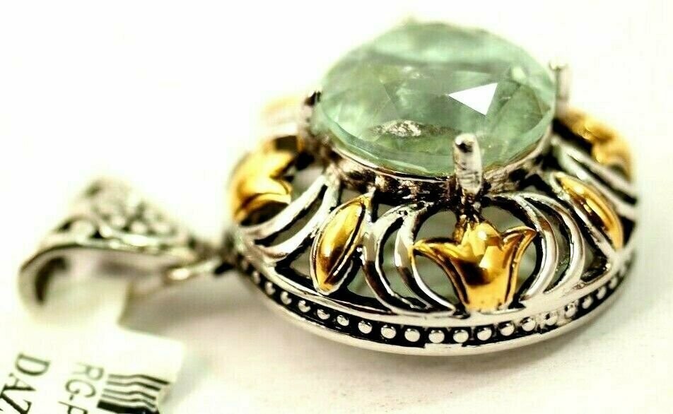 Ladies Round Green Amethyst Pendant Vermeil Gold on Sterling Silver $187.50 New