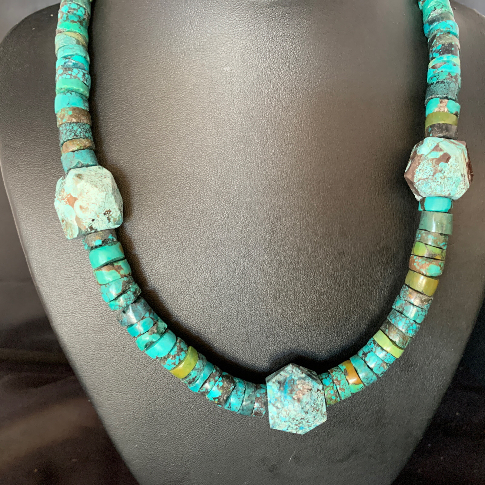 Spider Web Turquoise Heishi Navajo Sterling Silver Necklace 20″ 13892