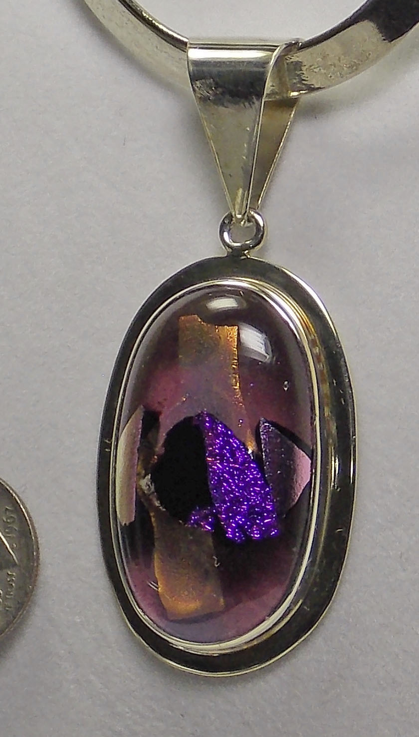 New Shanti-Wear Sedona Dichroic Glass Purple Multi 925 Sterling Silver Pendant