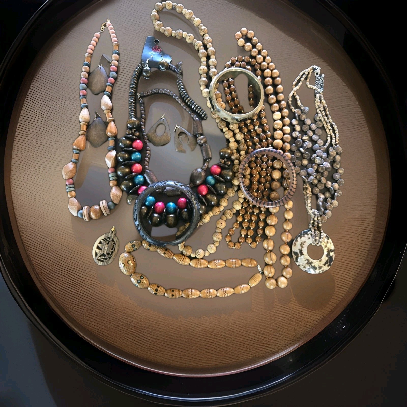VTG LOT Handcrafted Wooden Necklaces Boho Beads, Cuff Bracelets, Earrings(#119)