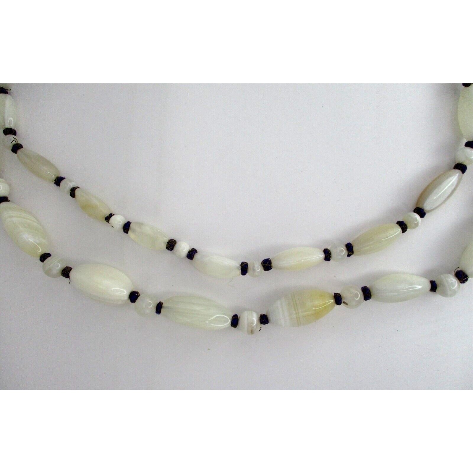 Oriental Banded White Agate Necklace 54″ Around