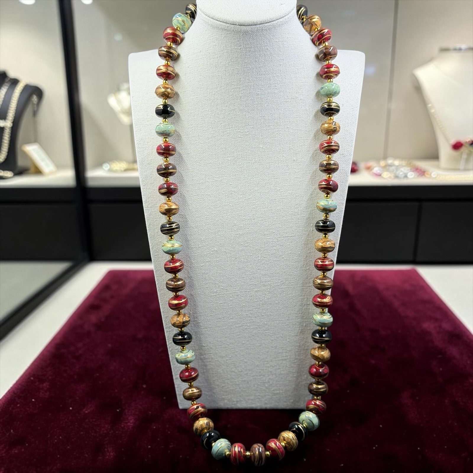 Long Multicolor Marbled Bead Necklace Art To Wear Boho Maximalist Statement