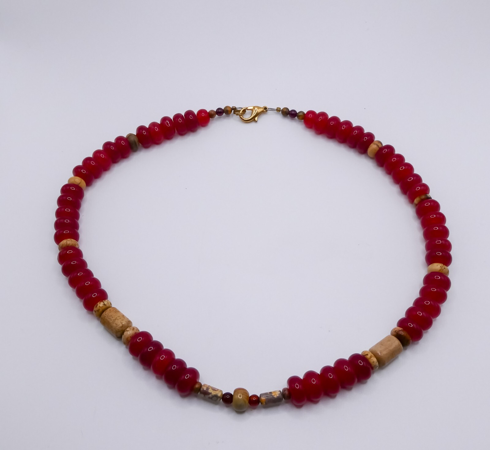 Carnelian Picture Jasper Beaded Necklace 18.5″ High Quality Gemstones 12mm Beads