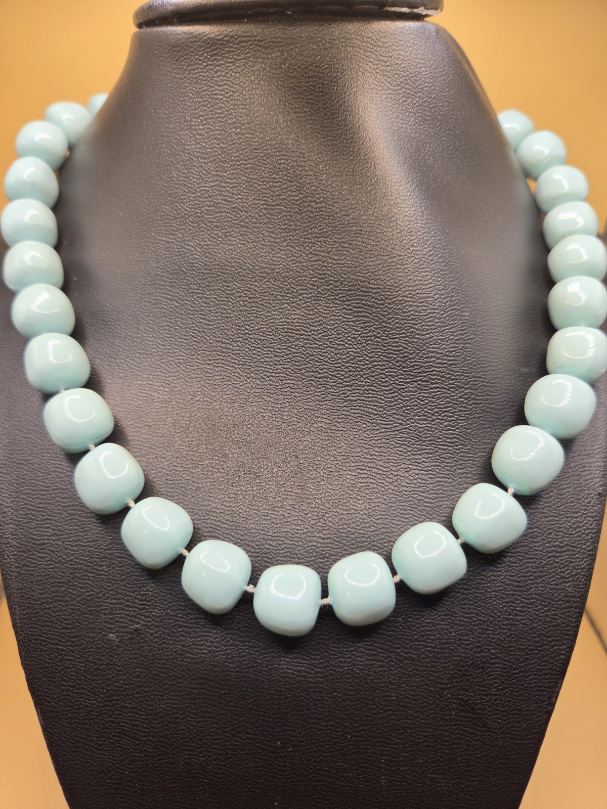Necklace Soft Turquoise Blue Potato Beads Acrylic Spring Ring Clasp 18″ 0344