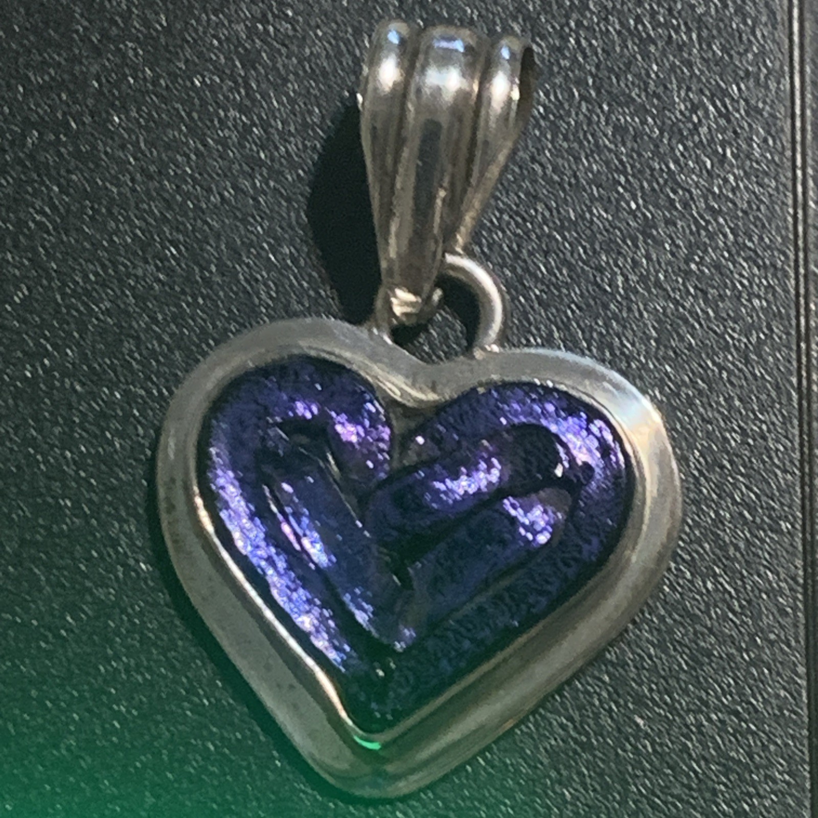 DICHROIC Art GLASS 925 Modernist STERLING SILVER Slide PENDANT Purple Heart 13G