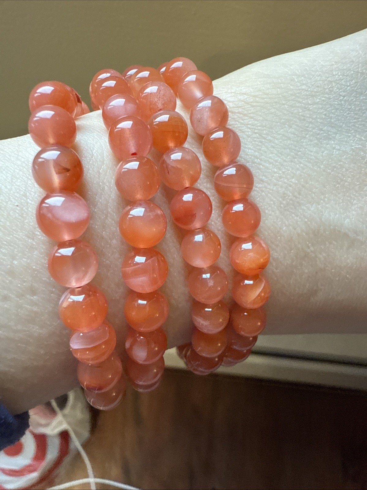 Natural Icy Agate Bracelet 南紅瑪瑙 6.5mm 四圈繞手 冰果凍柚子紅