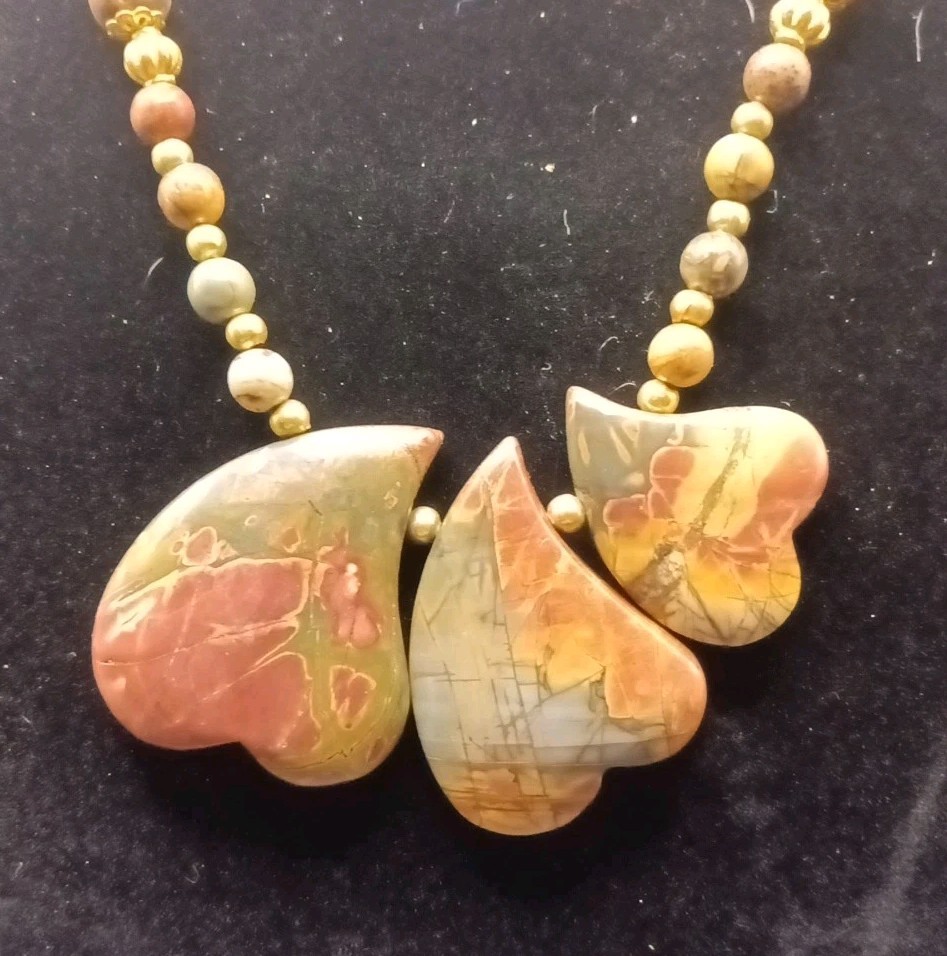 Handcrafted Picasso Jasper Necklace 23″ Length Unique Heart Focal Point