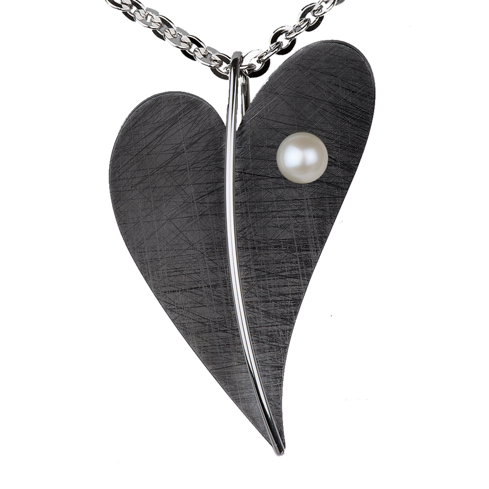 Ernstes Design Pendant AN403 Heart Out Stainless Steel Black Bead Solid 2 1/8in