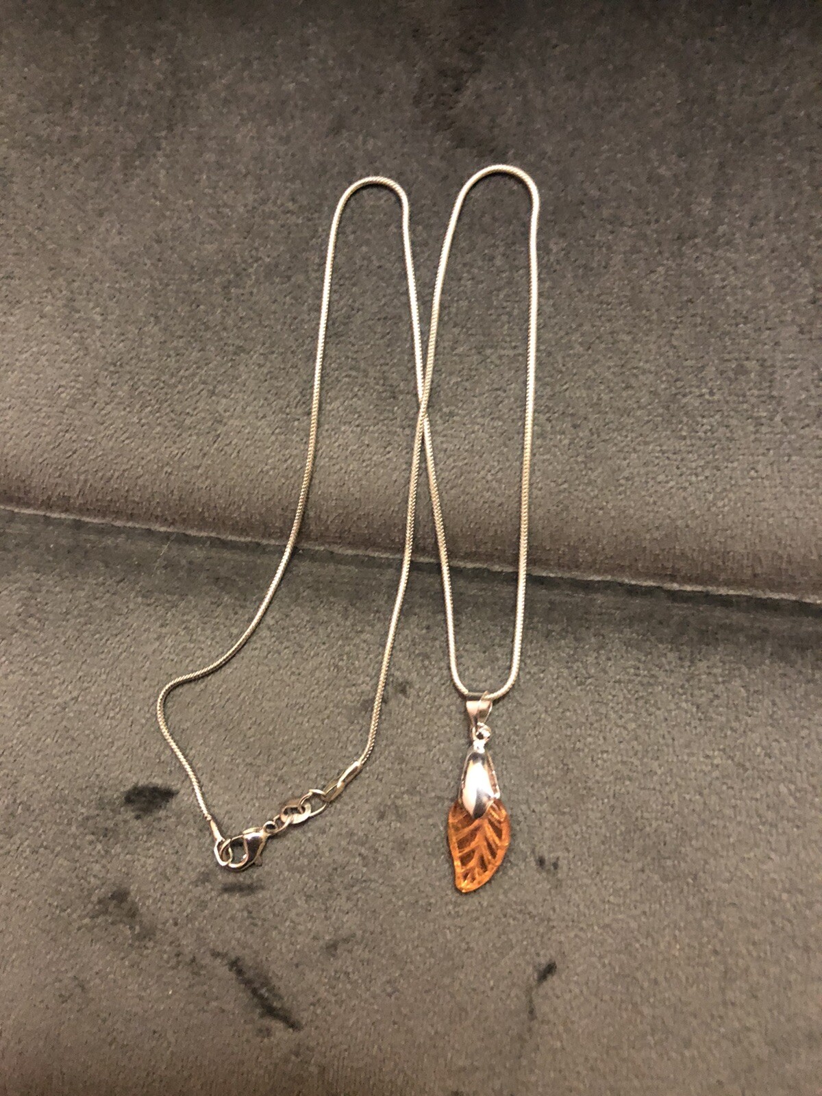 Handmade Small Czech Glass Leaf Bead Pendant On Silver Snake Chain Necklace