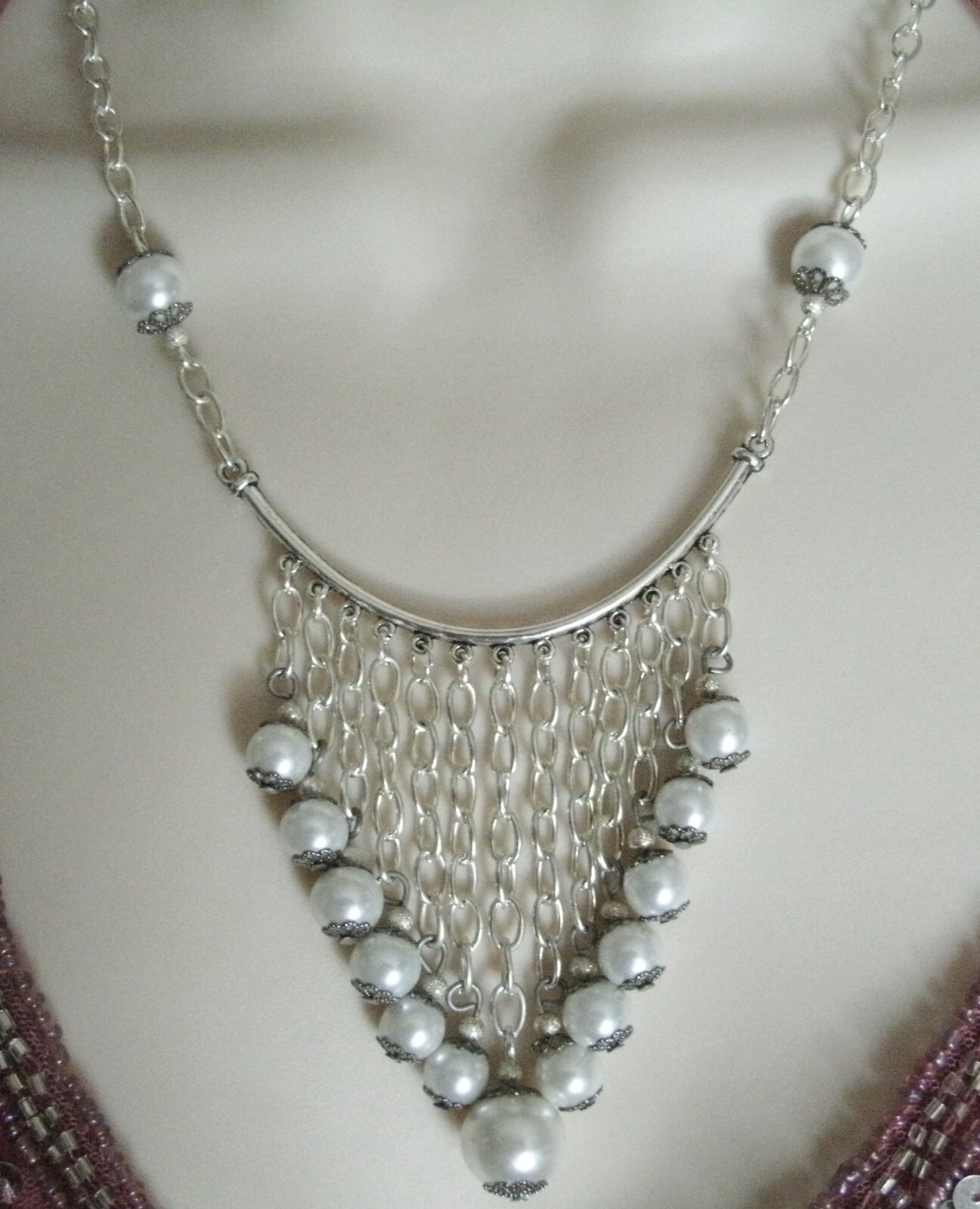 White Chevron Art Deco Victorian Nouveau Renaissance Edwardian Wedding Necklace