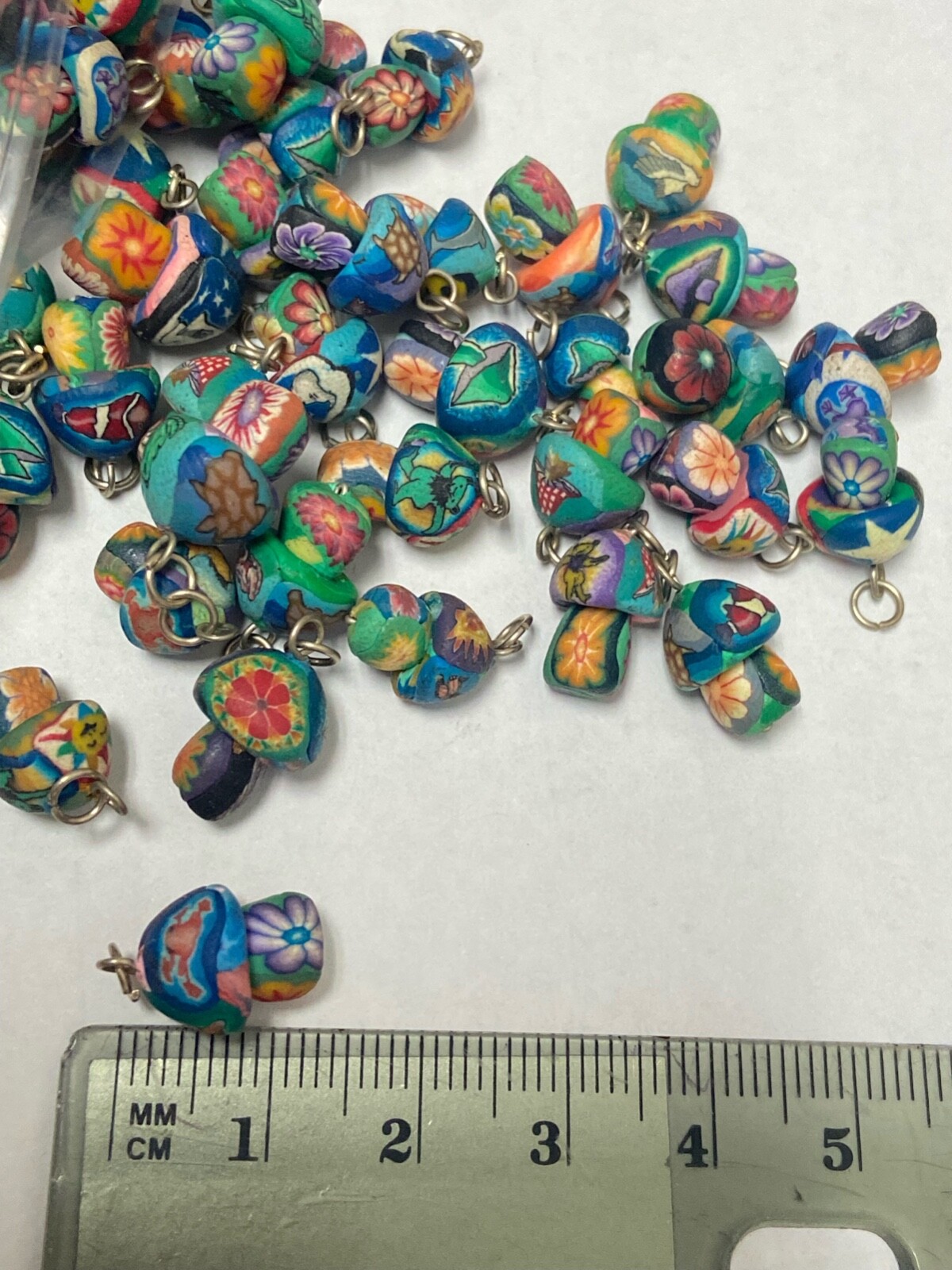 NEW Lot of 100 Polymer Clay MINI MUSHROOM Pendant Approx 11 mm Floral Hippy