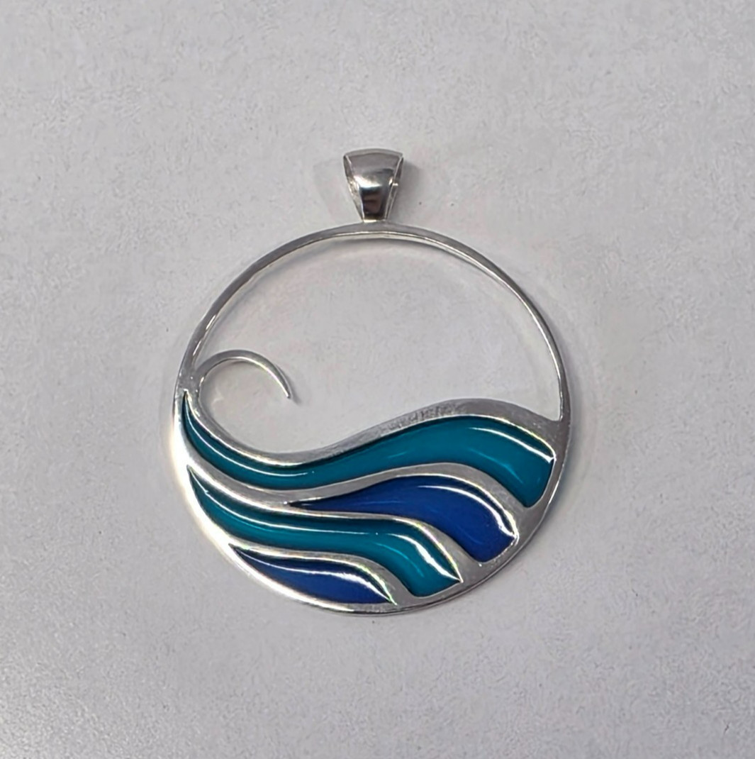 Blue Ocean Waves Sterling Silver Pendant Handcrafted in BALI