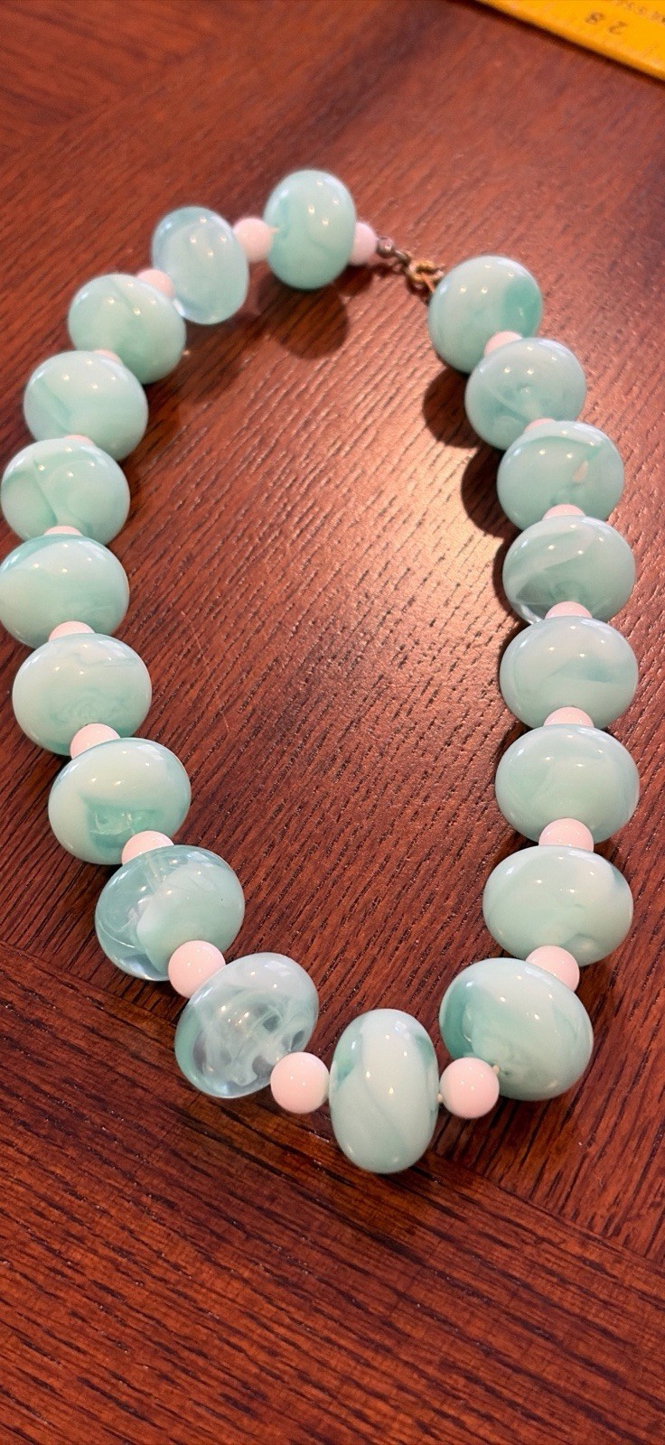 Gorgeous Handmade Chunky Art Glass Short Necklace AQUA !! Wilma Flintstone Vibes