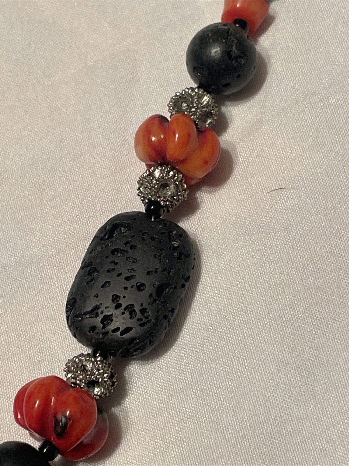 Lava Stone, Red Coral & Onyx Necklace – Handmade Mediterranean Jewelry