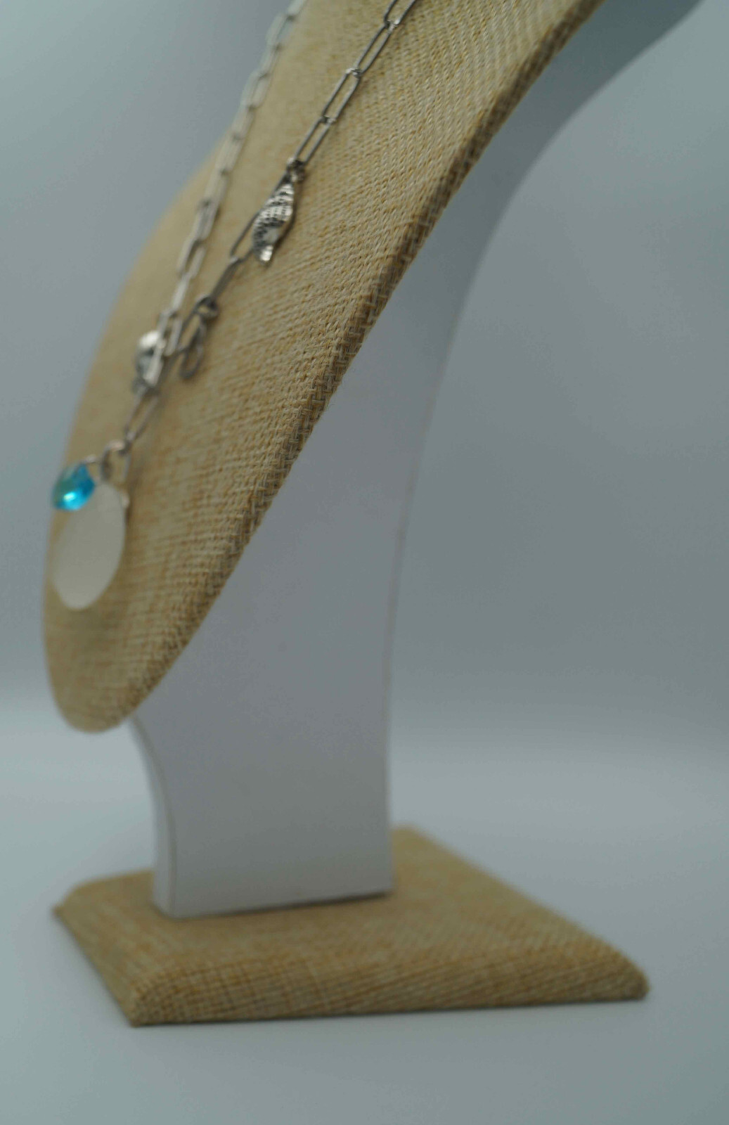 Sea Glass, Sea Charms & Heart Charms on Paperclip Stainless Steel Chain (P#126)