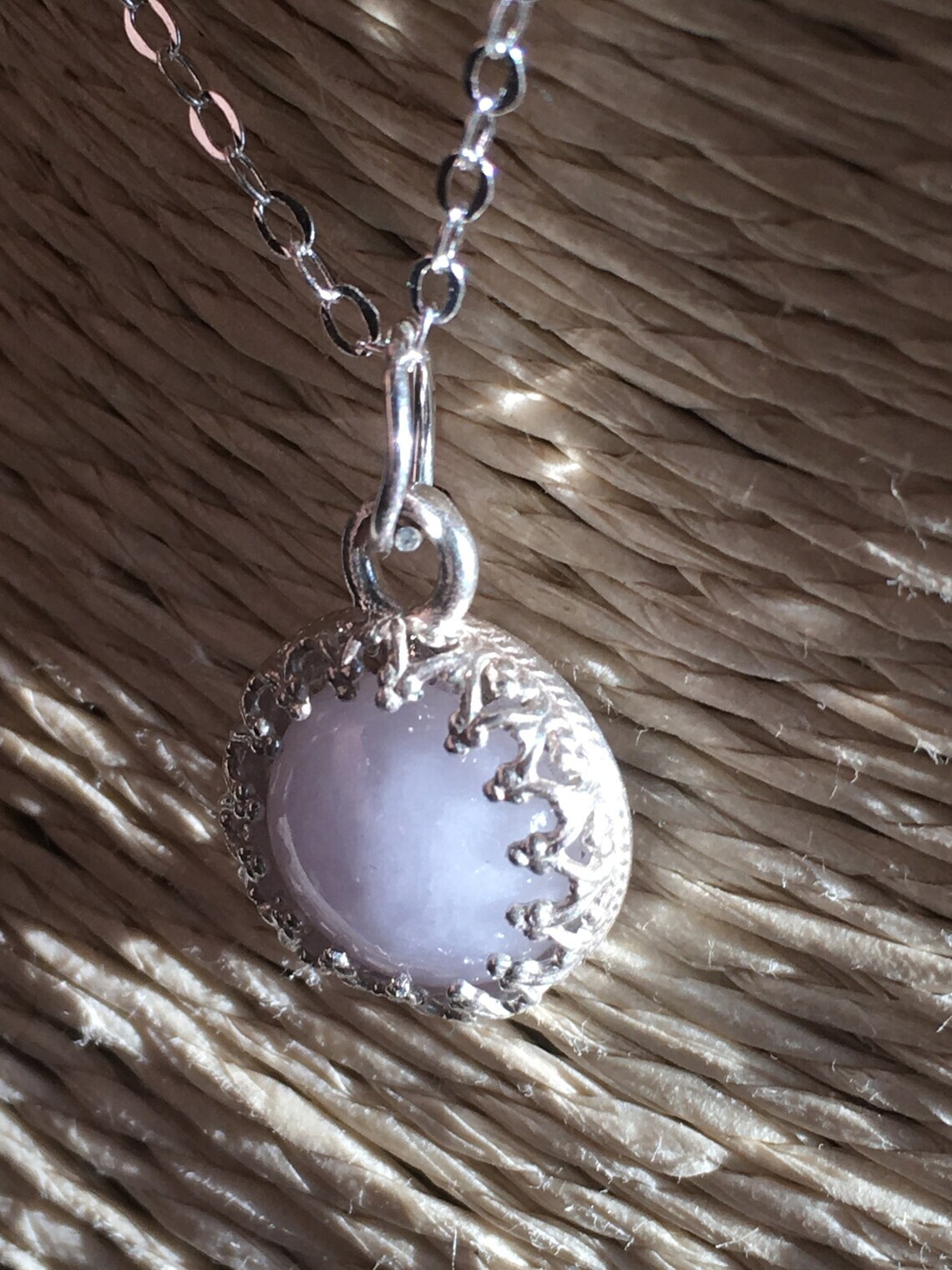 Pink Jadeite Jade Gemstone New on 18″ Sterling Silver NecklaceChain