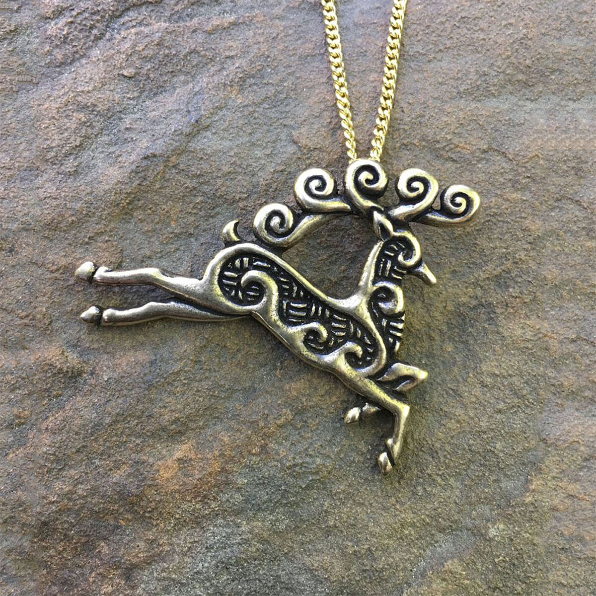 Celtic Stag Pendant – Bronze or Sterling Silver – Made in the USA