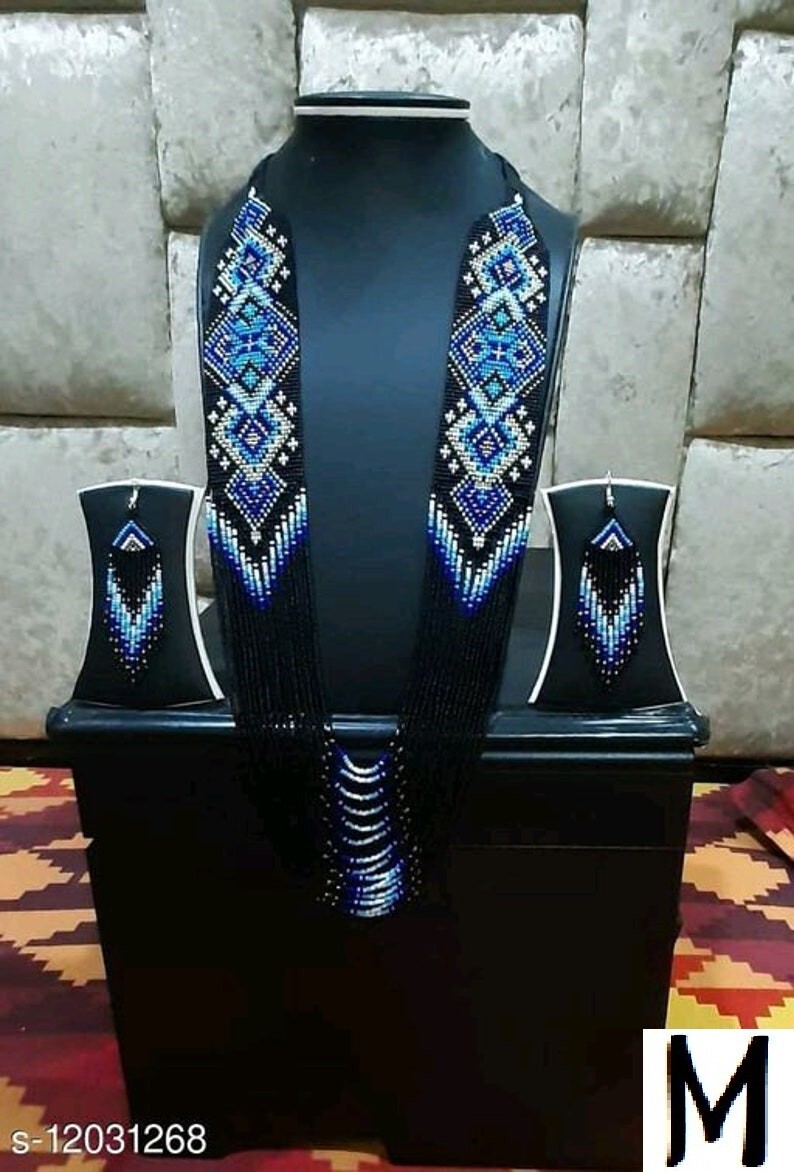 Handmade Seed Bead Necklace American Style Necklace Boho Beaded Necklace earring