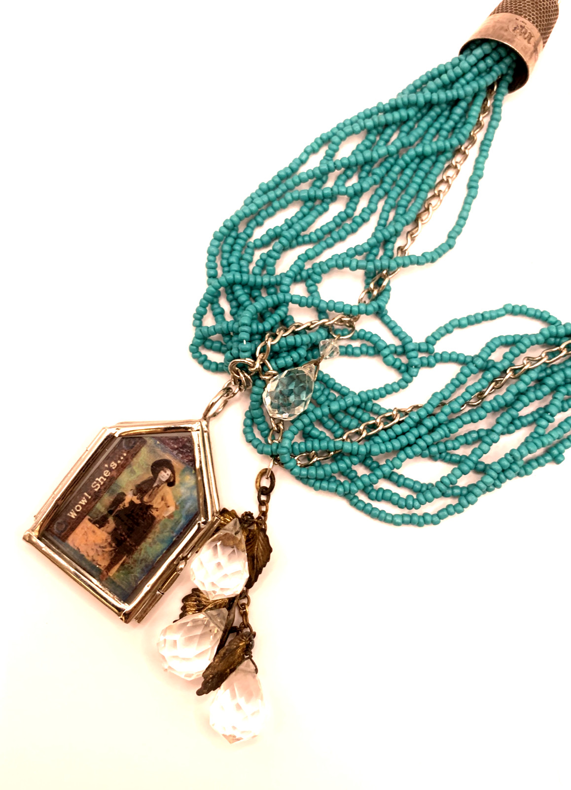 Fearless Cowgirl Roadrunner Mixed Media Assemblage Handmade Art to Wear Necklace