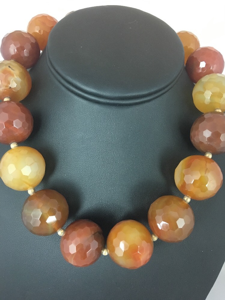 Huge Bold Faceted 24 mm Carnelian Gold Filled Beads Necklace 03693