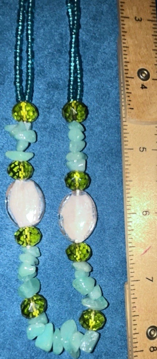 Handmade Boho Beach Teal Seed Bead Turquoise Chip Shell Statement Necklace 16″