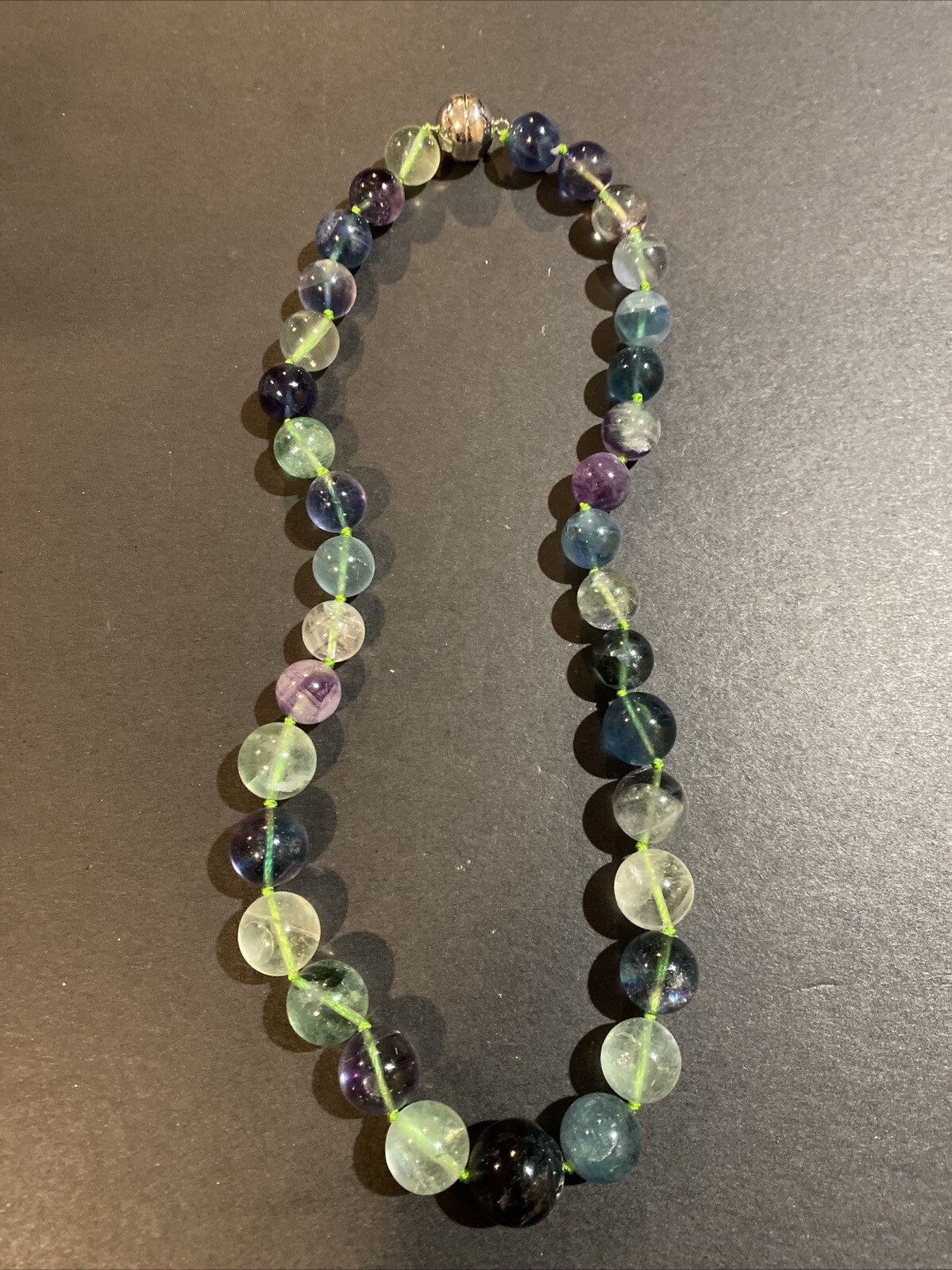 D’Joy Graduated Fluorite Gemstone Strand Necklace Sterling 925 Magnetic Clasp