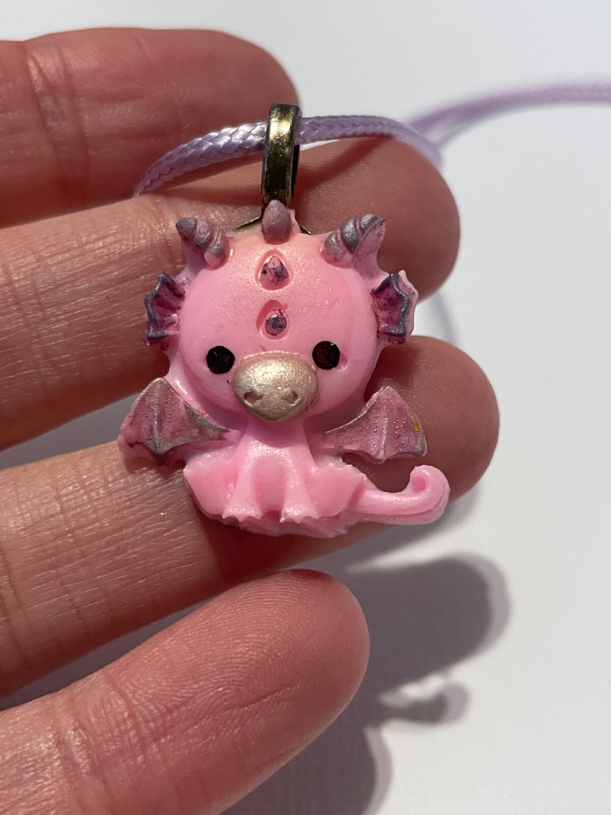 hand crafted by me epoxy resin pink dragon necklace very detailed