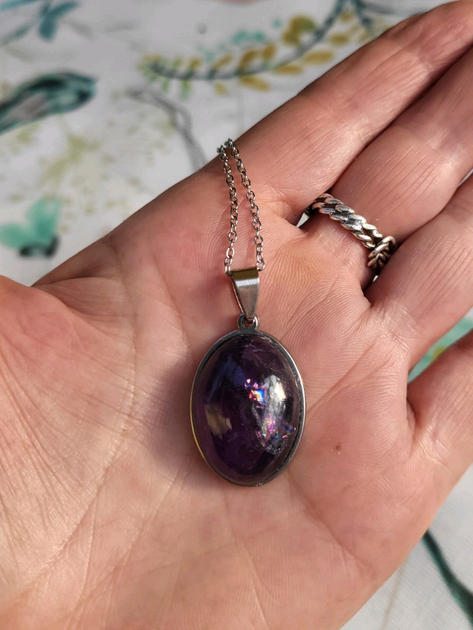 Amethyst Charm Pendant With Silver Stainless 18″ Chain, Protection Stone