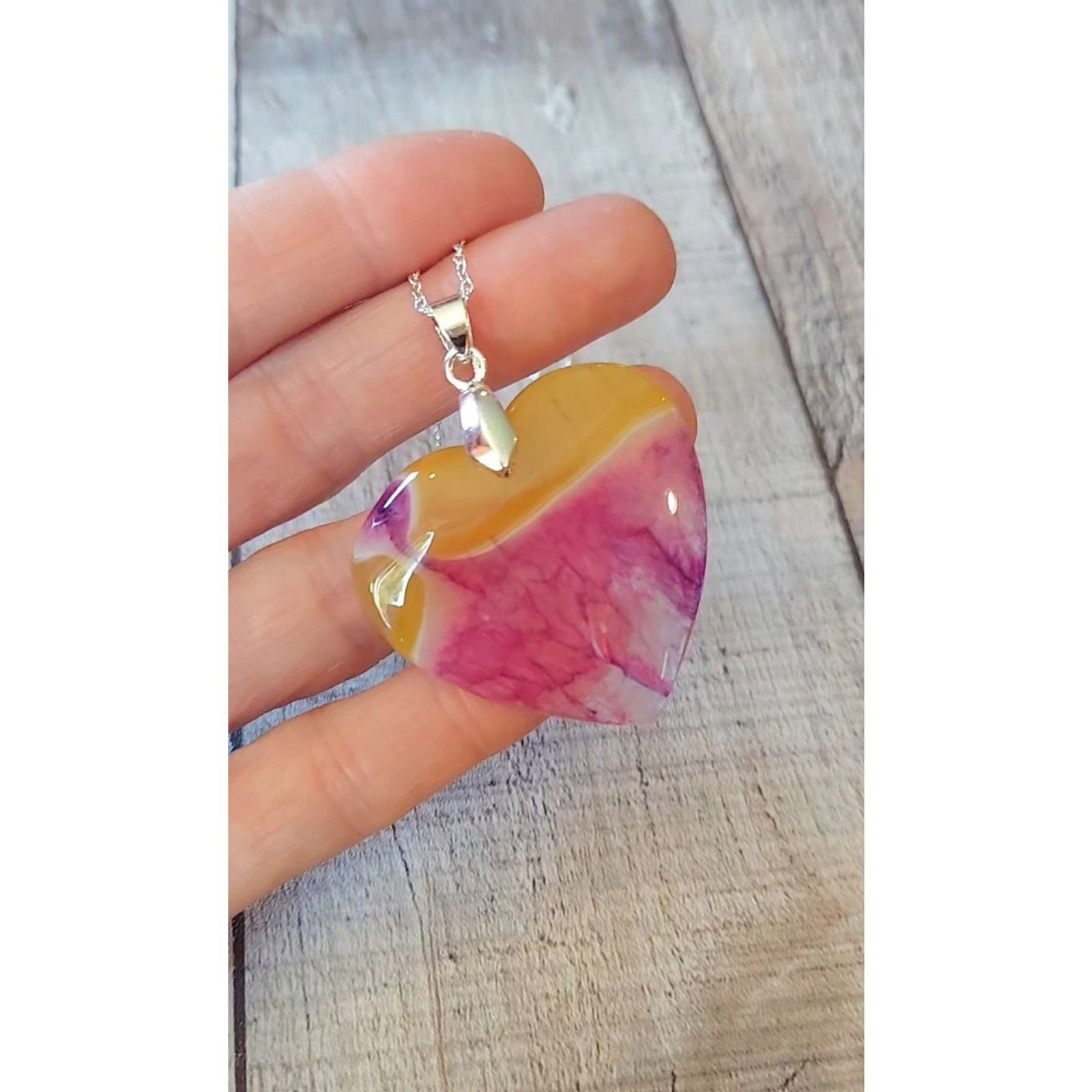 Druzy Agate Heart Necklace Purple Pink Yellow Crystal Pendant