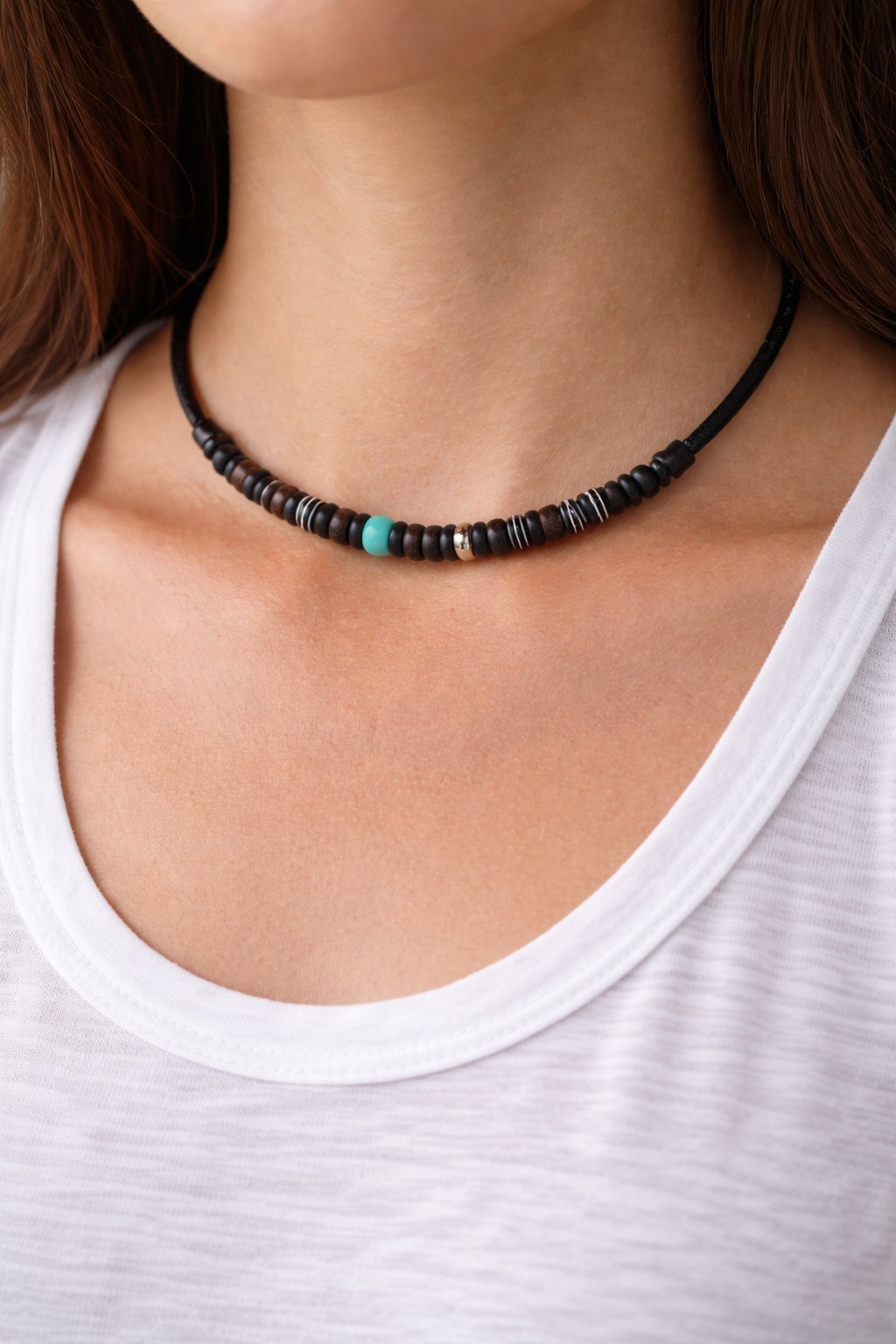 Hana Lima Leather Adjustable Beaded Surfer Necklace Turquoise Mens Womens