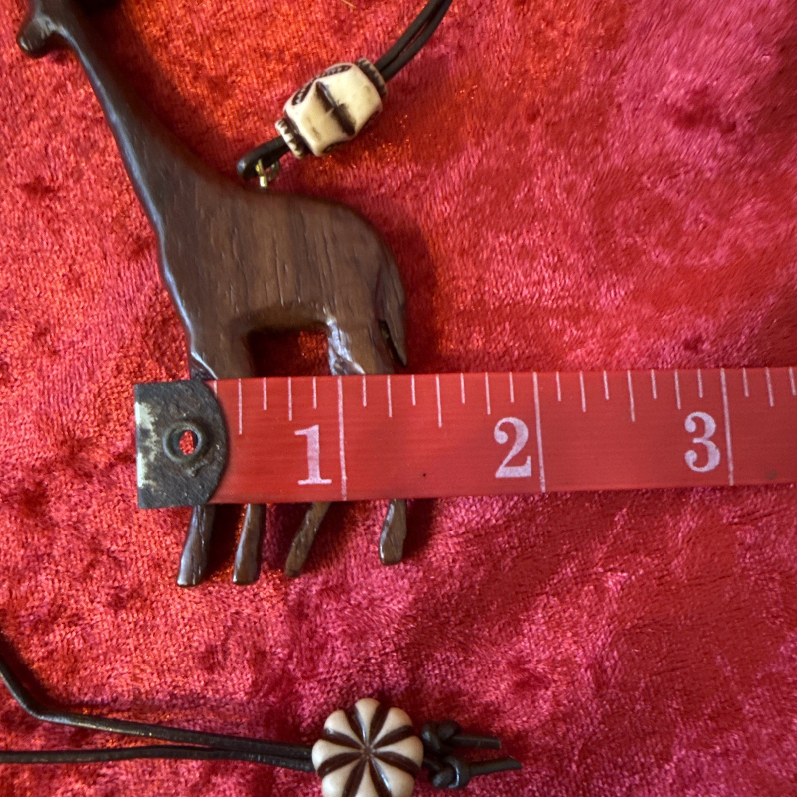 Hand Carved Giraffe Necklace Wooden African Animal Pendant Unisex 13”