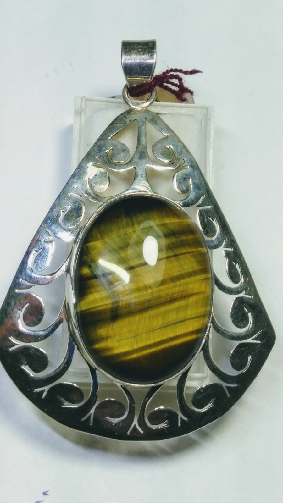 LOVELY UNTREATED NATURAL TIGER’S EYE QUARTZ IN STERLING SILVER DESIGNER PENDANT!