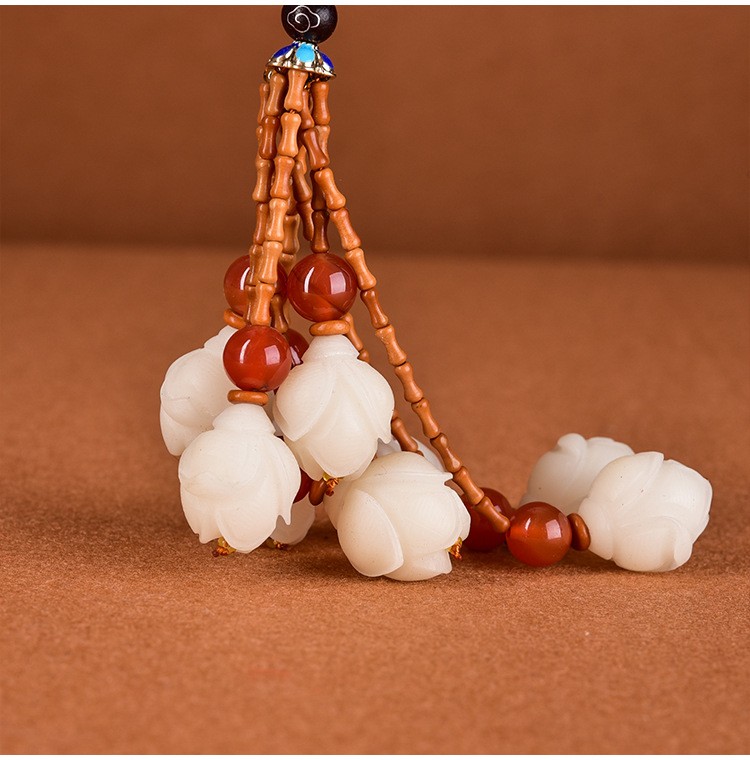 Sandalwood Car Charm Lotus Pendant Rosewood Boxwood Olive Bead Auto Decor