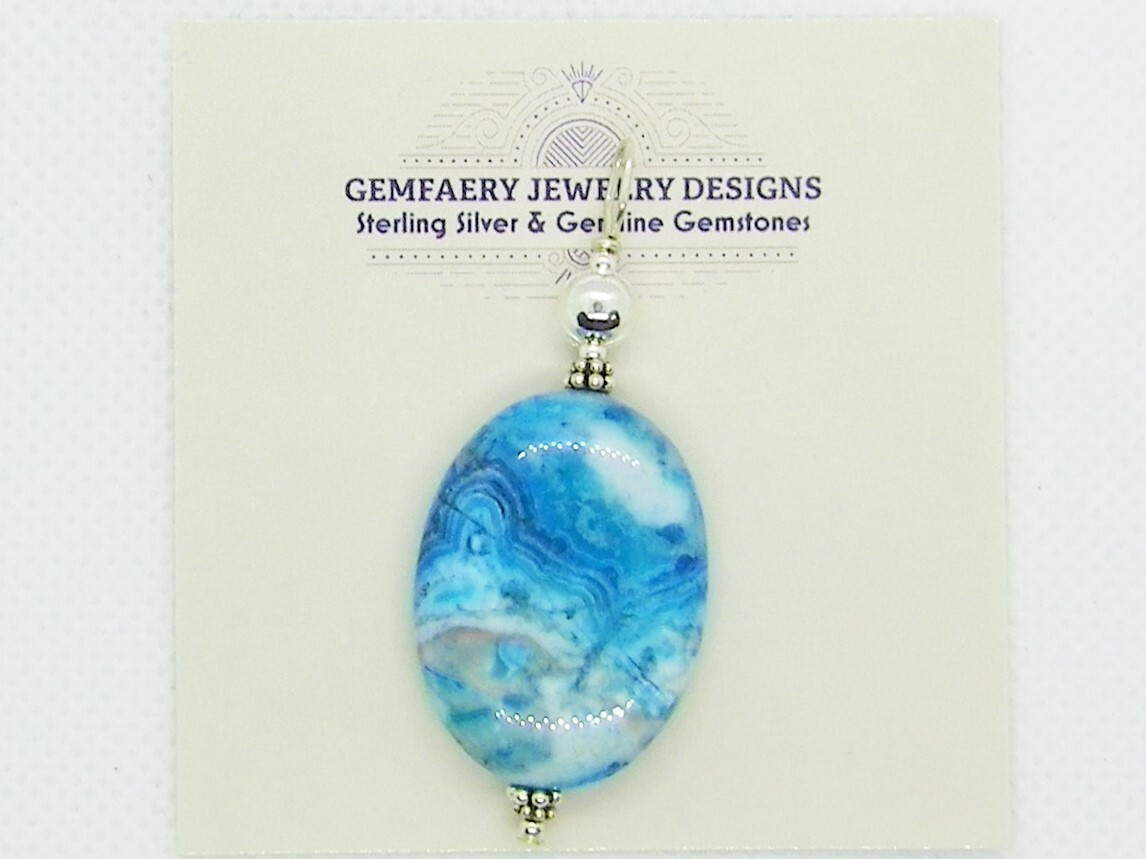 Sterling Silver Blue CRAZY LACE AGATE Gemstone Pendant #3154…Handmade USA