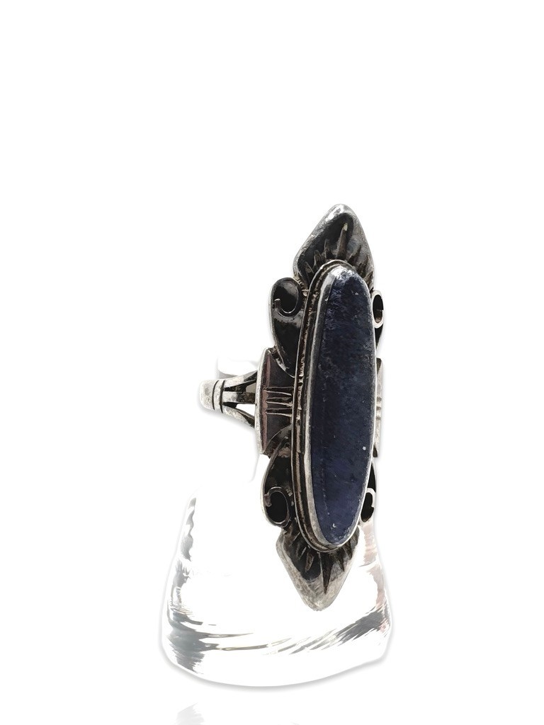 925 Silver Vintage Lapis Lazuli Round Ring Size 54 17,2 mm Ø 9,68 g