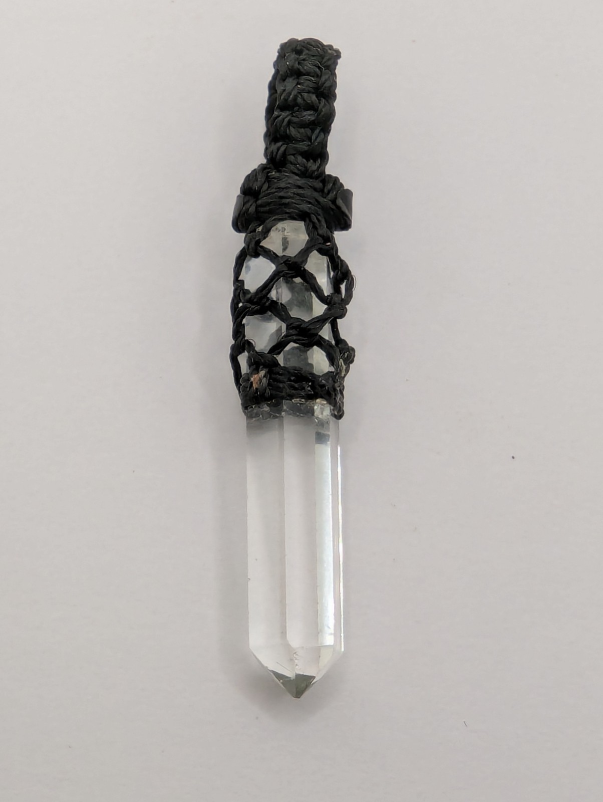Natural Himalayan Quartz Crystal Point Pendant Cord Wrapped Macrame Charm. 2.5Gm