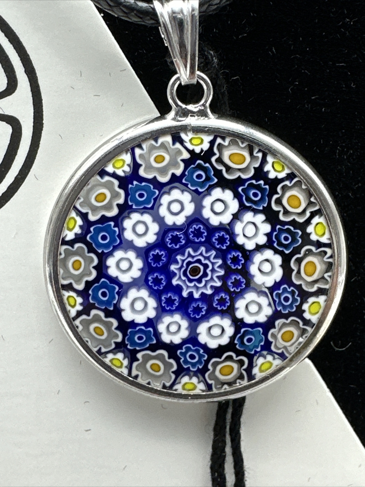 Murano Glass Pendant Necklace 25mm Venetian Clear Art Jewelry (MZ-13)