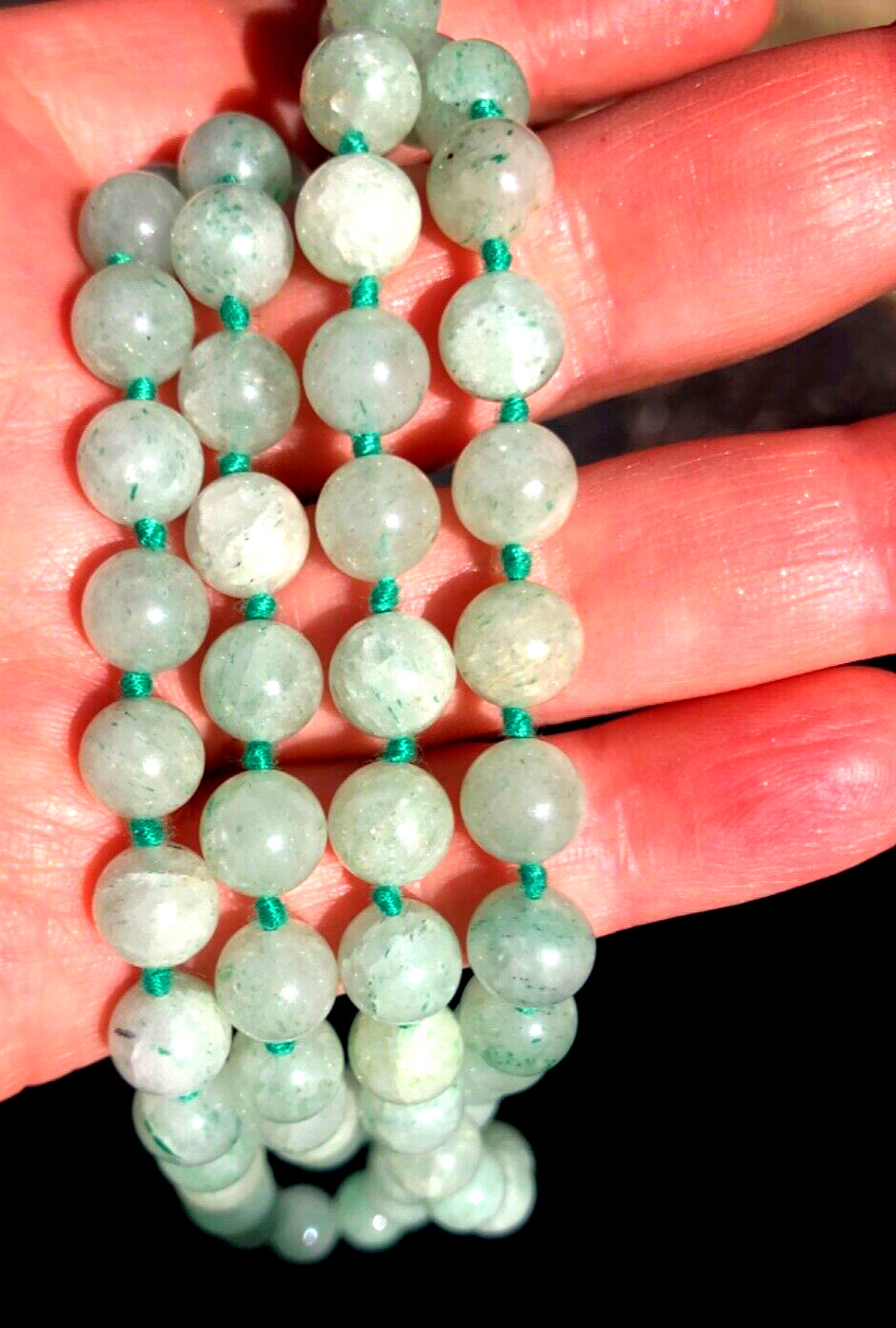 Handmade Light green Crackle Dyed Quartz 7mm Bead Necklace 32″ Long