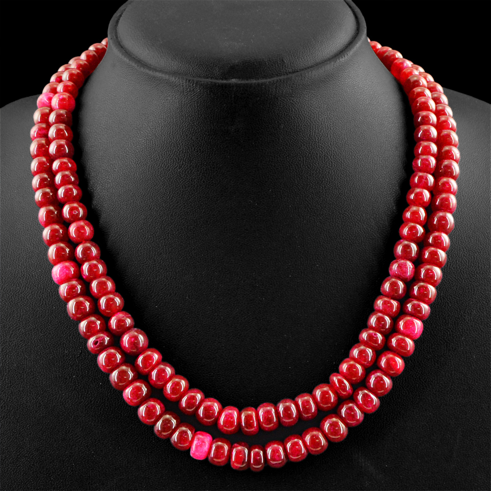 379.00 CTS NATURAL RICH RED RUBY 2 LINE ROUND SHAPE BEADS HAND MADE NECKLACE