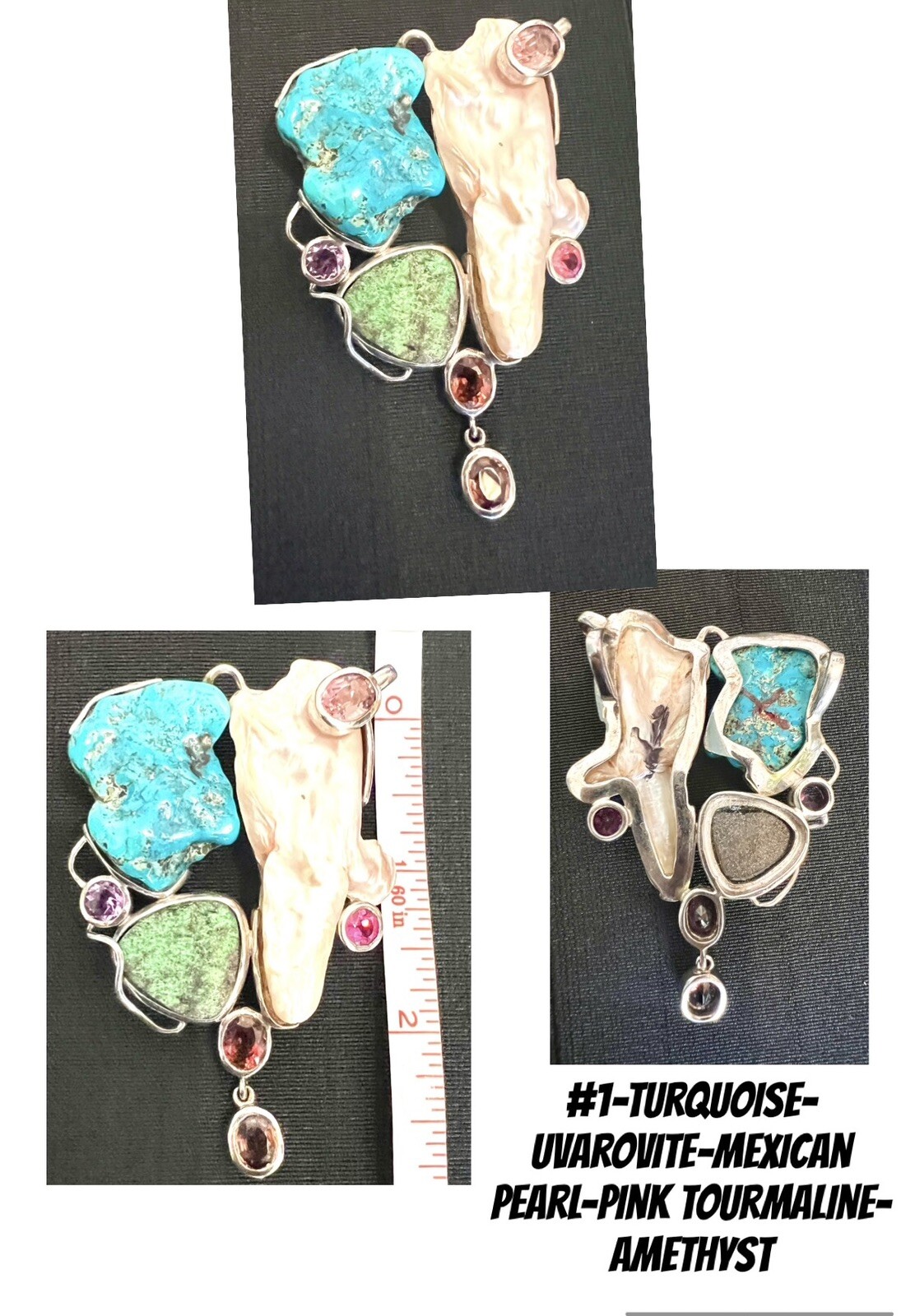 A Turquoise, Mexican pearl Uvarovite Garnet, Pink Tourmaline, Amethyst Pendant