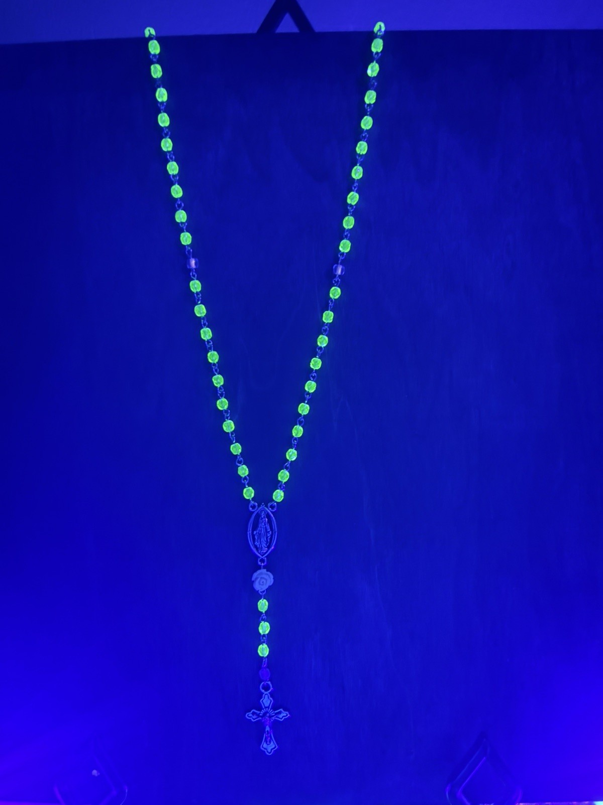 Czech Uranium Glass Beads Rosary Necklace Handmade