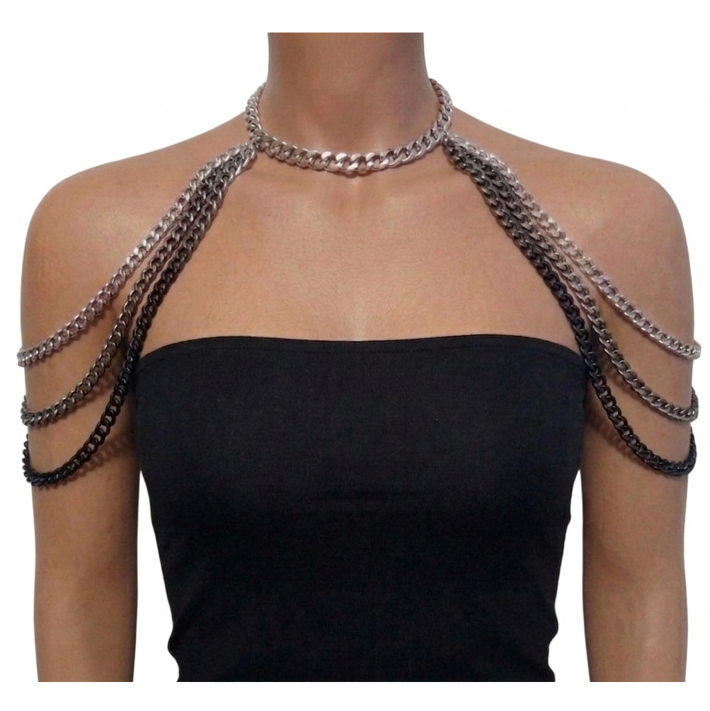 Double Sided 3 Strand Chunky Necklace Shoulder Chain in 5 Color Choices
