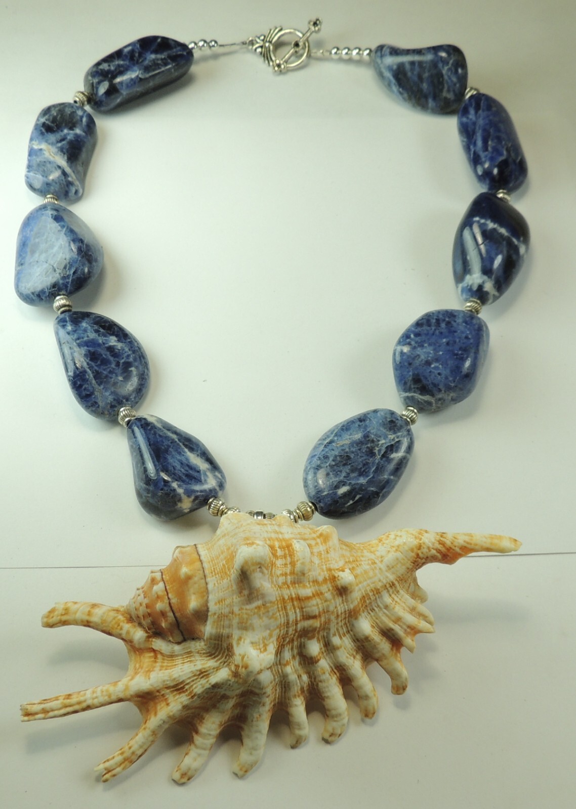 Sodalite Bold Statement Necklace Fancy Shell Beach Wedding